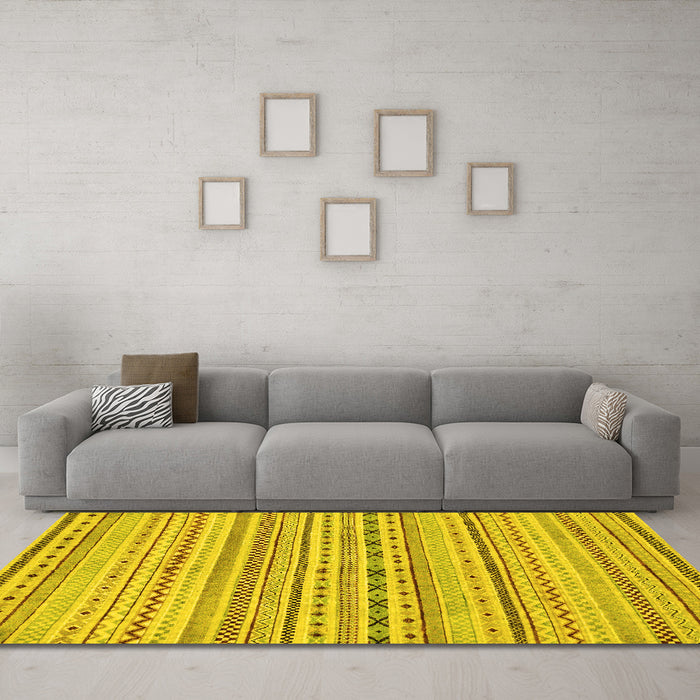 Machine Washable Abstract Yellow Modern Rug in a Living Room, wshabs2186yw