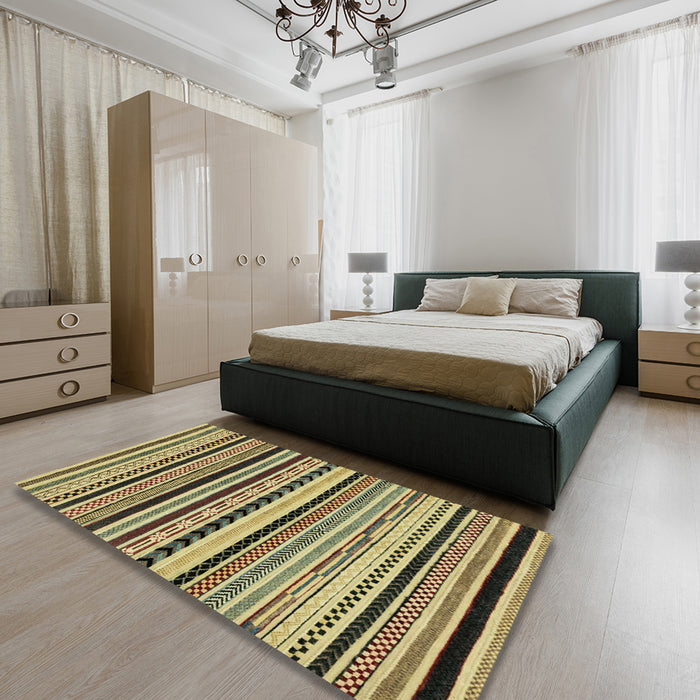 Machine Washable Abstract Metallic Gold Rug in a Bedroom, wshabs2187