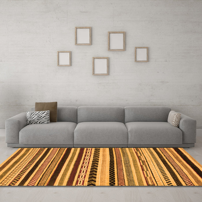 Machine Washable Abstract Orange Modern Area Rugs in a Living Room, wshabs2187org