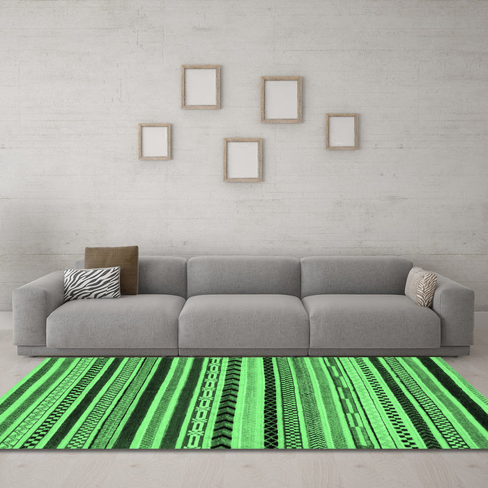 Machine Washable Abstract Emerald Green Modern Area Rugs in a Living Room,, wshabs2187emgrn