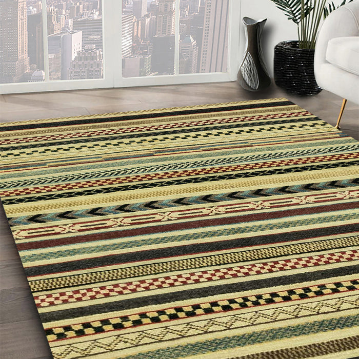 Abstract Metallic Gold Modern Rug in Family Room, abs2187