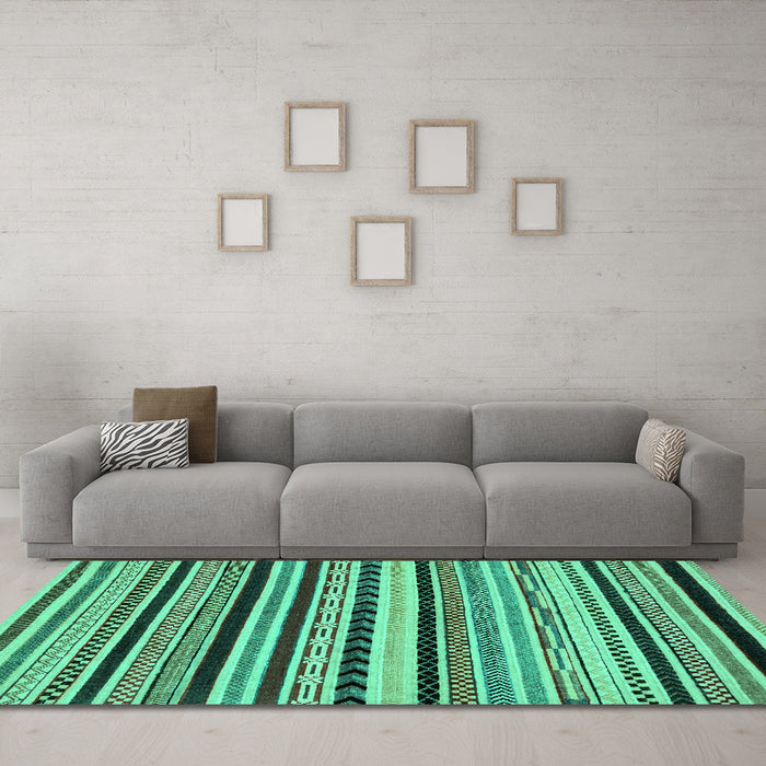 Machine Washable Abstract Turquoise Modern Area Rugs in a Living Room,, wshabs2187turq