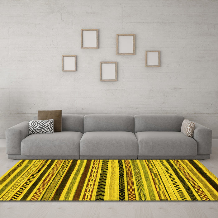 Machine Washable Abstract Yellow Modern Rug in a Living Room, wshabs2187yw