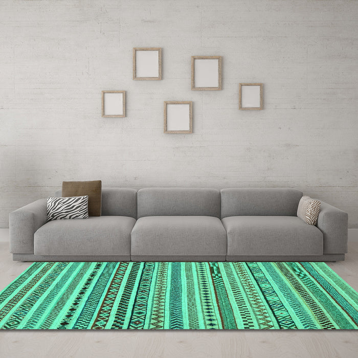 Machine Washable Abstract Turquoise Modern Area Rugs in a Living Room,, wshabs2188turq