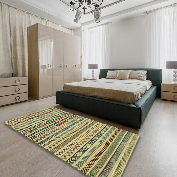 Abstract Oak Brown Modern Rug in a Bedroom, abs2188