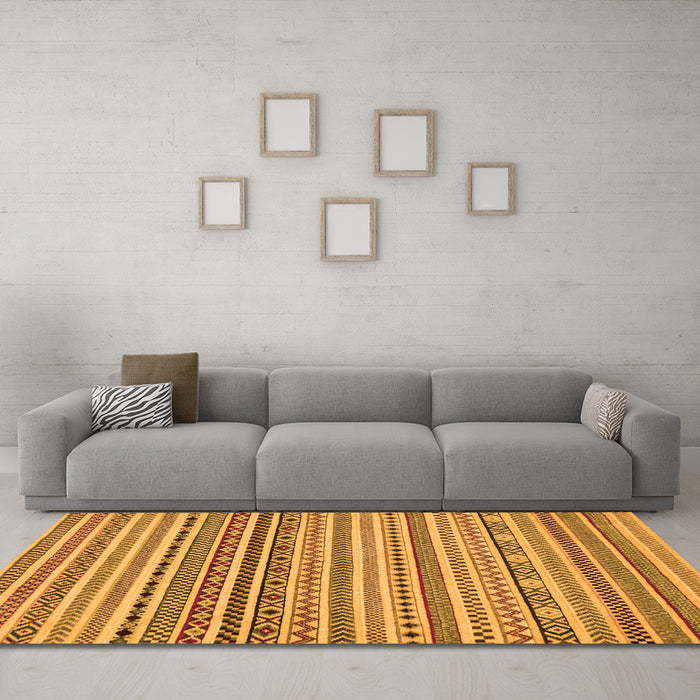 Machine Washable Abstract Orange Modern Area Rugs in a Living Room, wshabs2188org