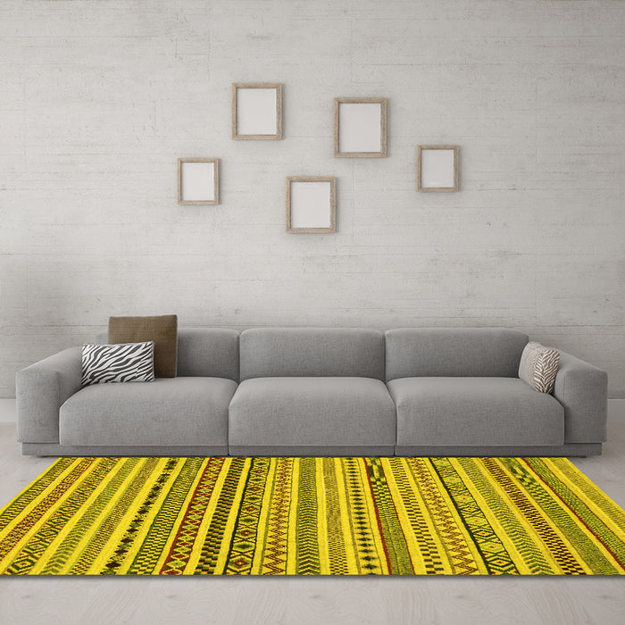 Machine Washable Abstract Yellow Modern Rug in a Living Room, wshabs2188yw