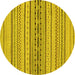 Round Machine Washable Abstract Yellow Modern Rug, wshabs2189yw