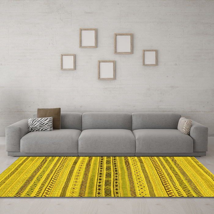 Machine Washable Abstract Yellow Modern Rug in a Living Room, wshabs2189yw