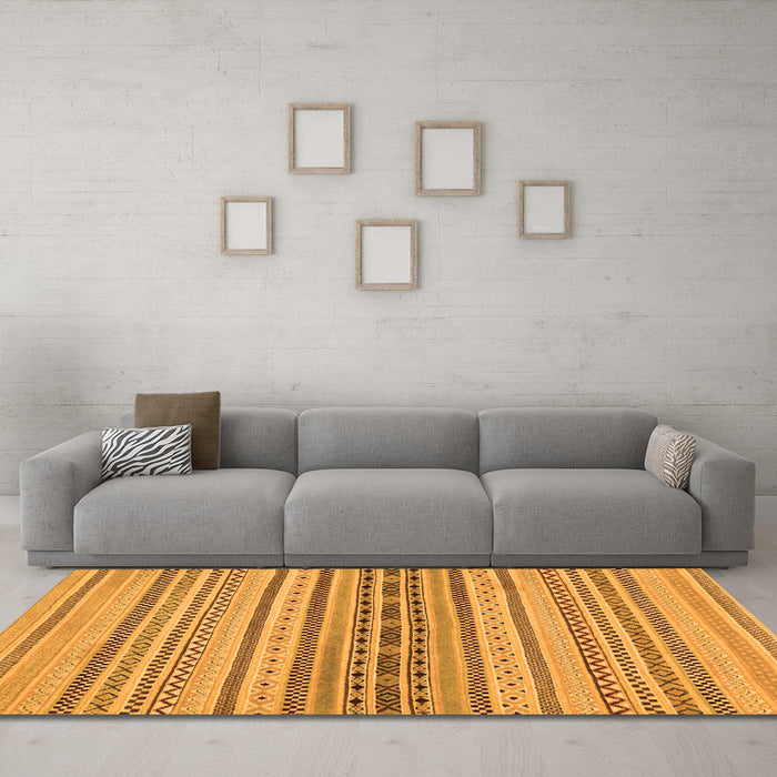 Machine Washable Abstract Orange Modern Area Rugs in a Living Room, wshabs2189org