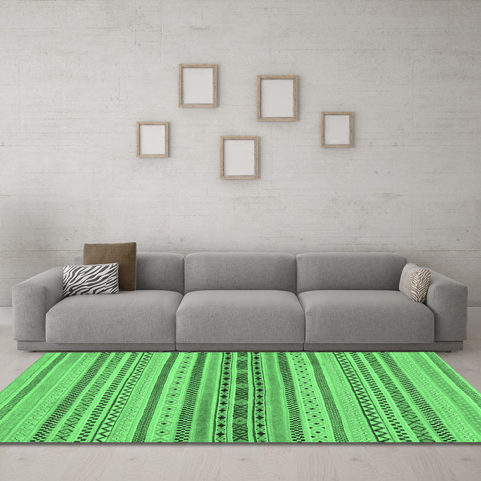 Machine Washable Abstract Emerald Green Modern Area Rugs in a Living Room,, wshabs2189emgrn