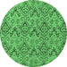 Round Machine Washable Abstract Emerald Green Modern Area Rugs, wshabs218emgrn