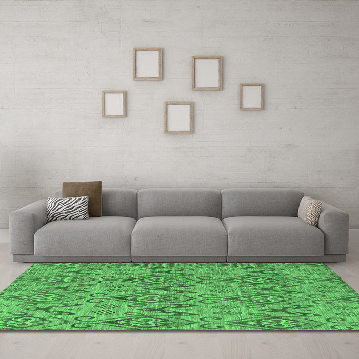 Machine Washable Abstract Emerald Green Modern Area Rugs in a Living Room,, wshabs218emgrn