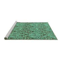 Sideview of Machine Washable Abstract Turquoise Modern Area Rugs, wshabs218turq