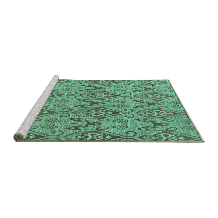 Sideview of Machine Washable Abstract Turquoise Modern Area Rugs, wshabs218turq