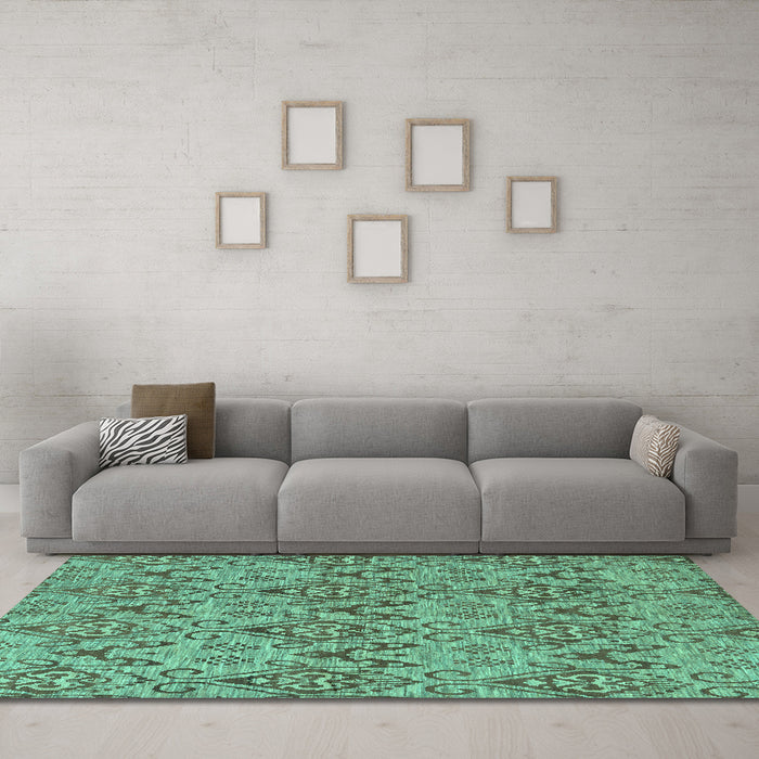 Machine Washable Abstract Turquoise Modern Area Rugs in a Living Room,, wshabs218turq