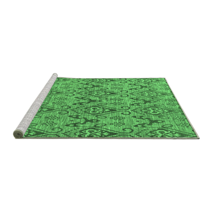 Sideview of Machine Washable Abstract Emerald Green Modern Area Rugs, wshabs218emgrn