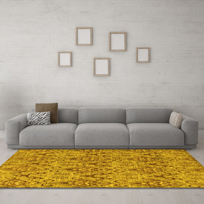 Machine Washable Abstract Yellow Modern Rug in a Living Room, wshabs218yw