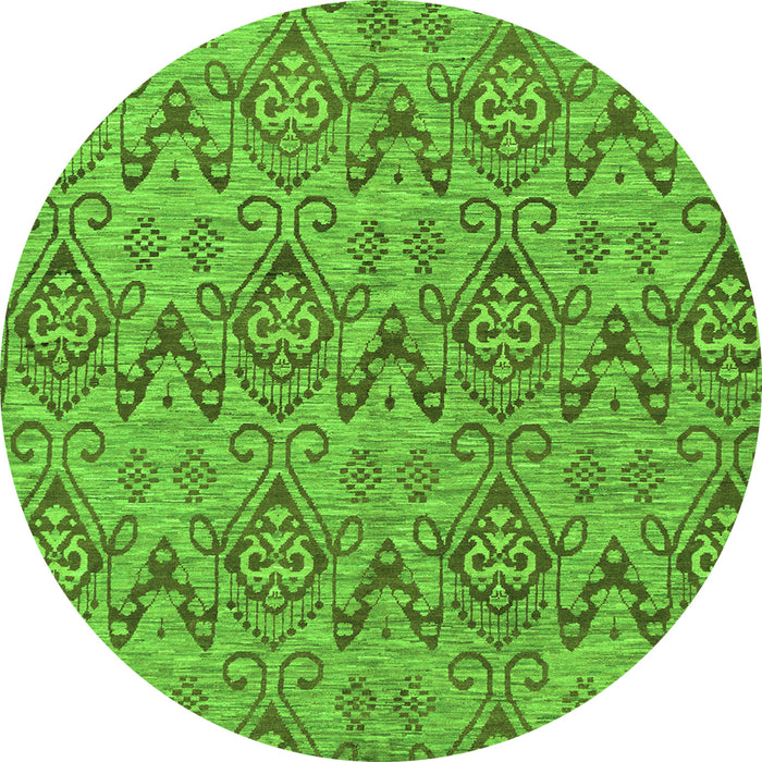 Round Machine Washable Abstract Green Modern Area Rugs, wshabs218grn