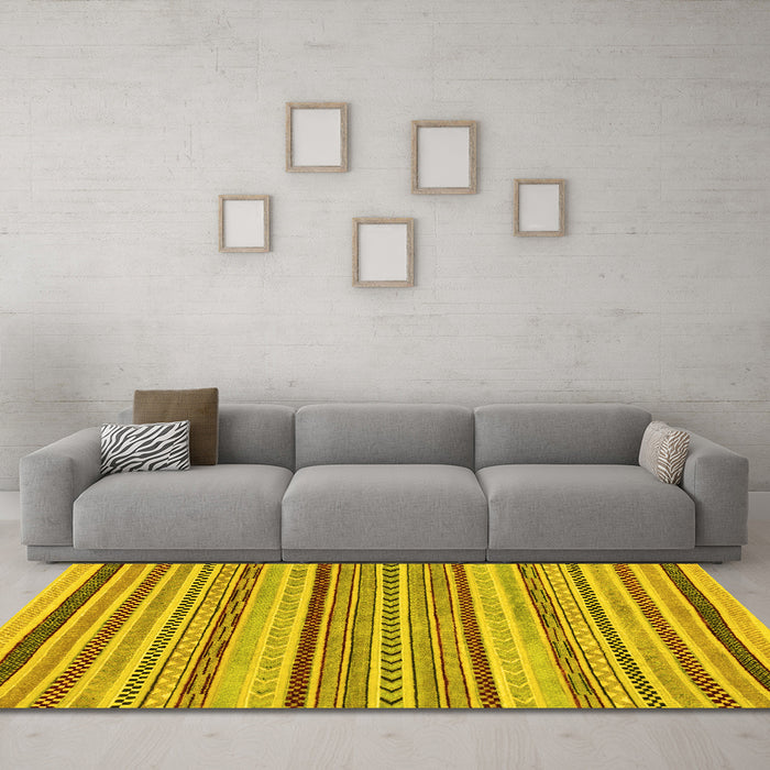 Machine Washable Abstract Yellow Modern Rug in a Living Room, wshabs2190yw