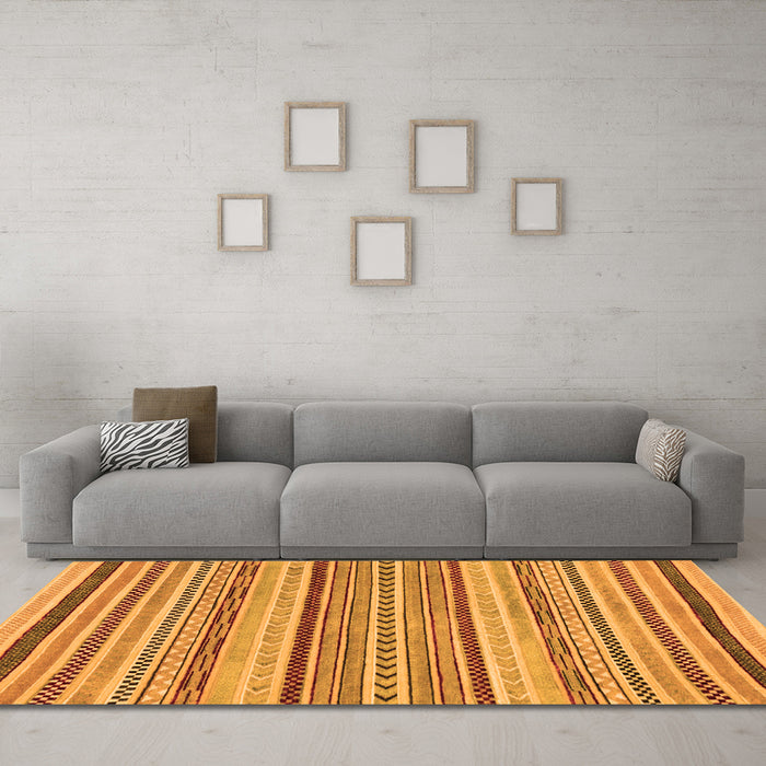 Machine Washable Abstract Orange Modern Area Rugs in a Living Room, wshabs2190org