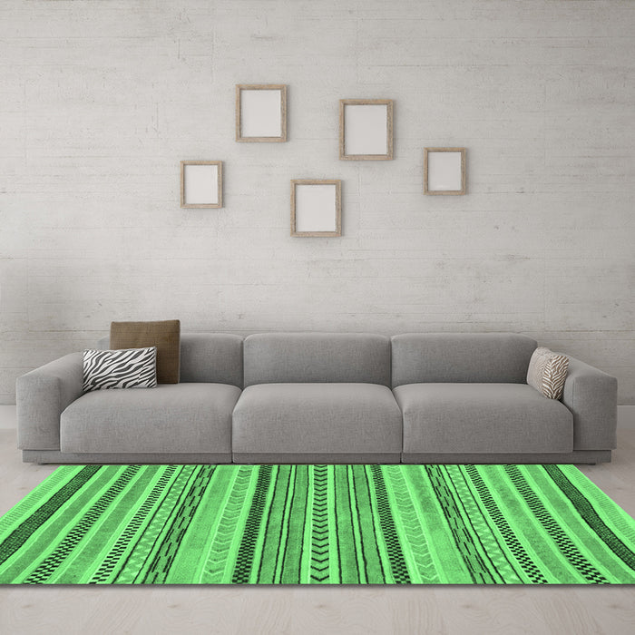 Machine Washable Abstract Emerald Green Modern Area Rugs in a Living Room,, wshabs2190emgrn