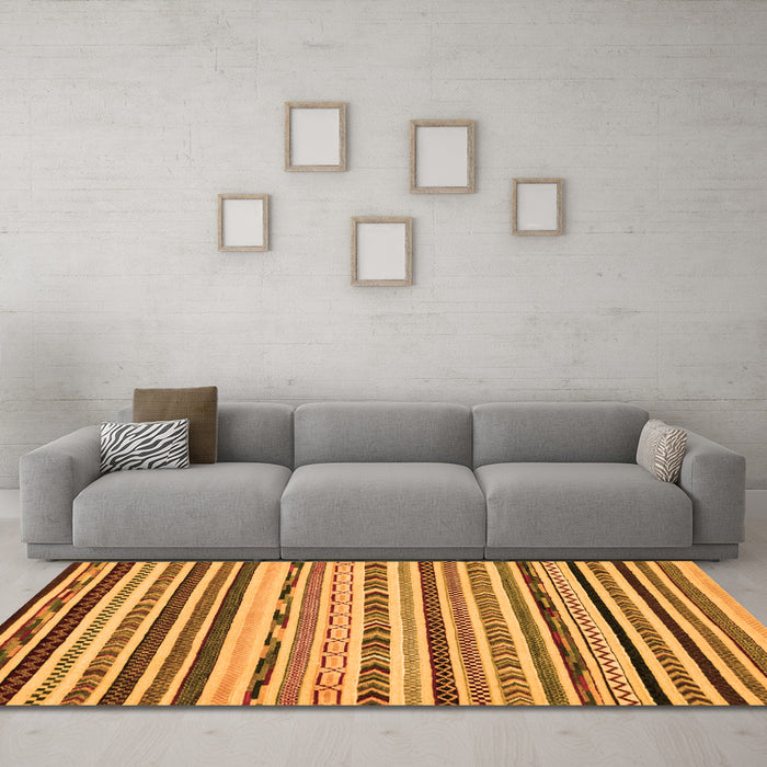 Machine Washable Abstract Orange Modern Area Rugs in a Living Room, wshabs2191org
