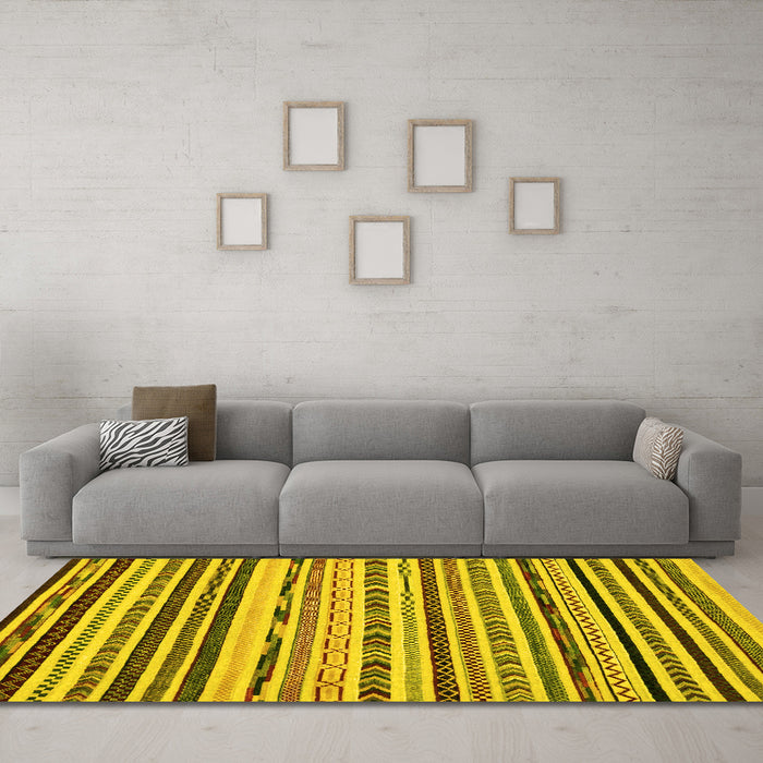 Machine Washable Abstract Yellow Modern Rug in a Living Room, wshabs2191yw