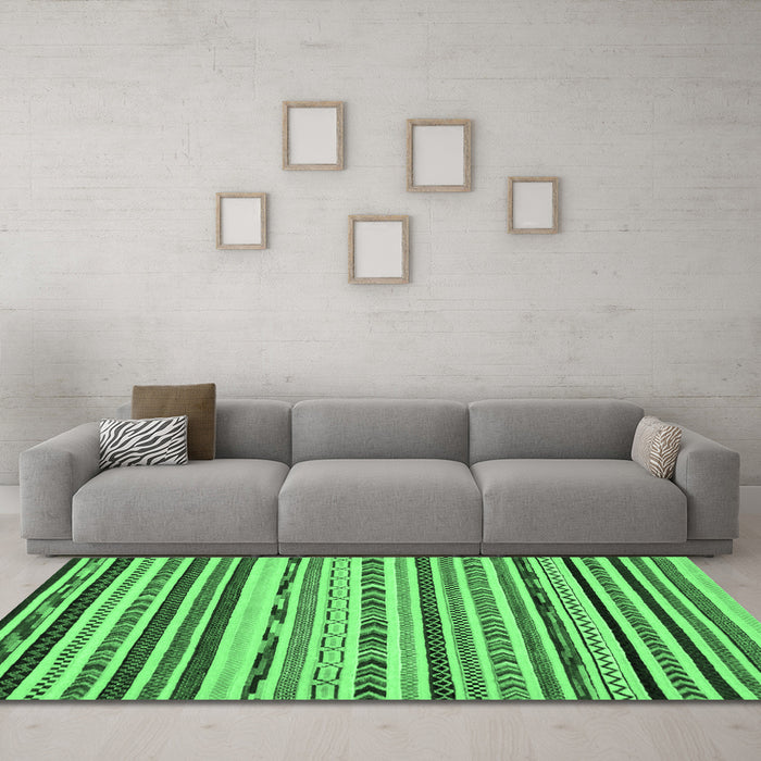Machine Washable Abstract Emerald Green Modern Area Rugs in a Living Room,, wshabs2191emgrn