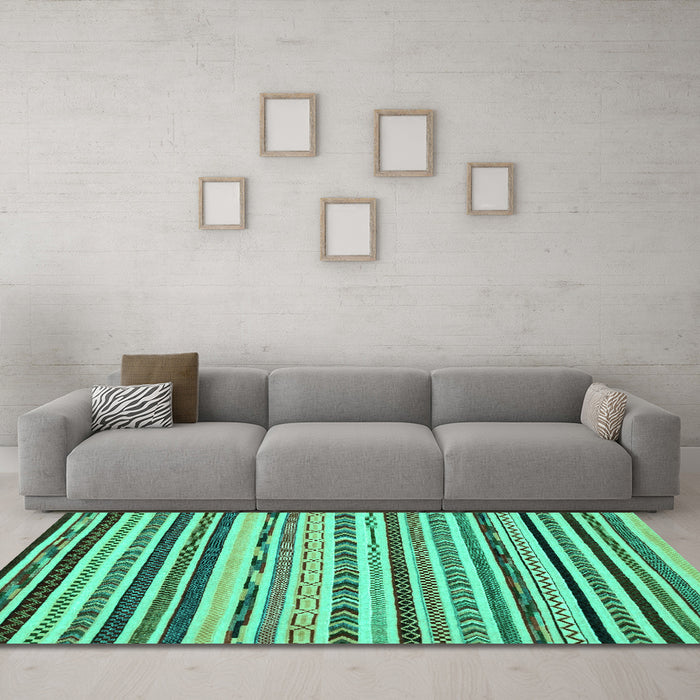 Machine Washable Abstract Turquoise Modern Area Rugs in a Living Room,, wshabs2191turq