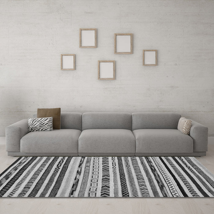Machine Washable Abstract Gray Modern Rug in a Living Room,, wshabs2191gry