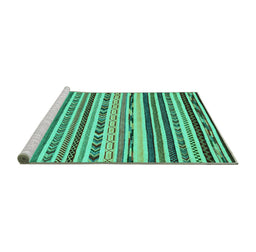 Sideview of Machine Washable Abstract Turquoise Modern Area Rugs, wshabs2191turq