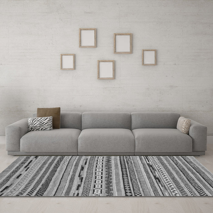 Machine Washable Abstract Gray Modern Rug in a Living Room,, wshabs2192gry