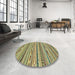 Round Machine Washable Abstract Avocado Green Rug in a Office, wshabs2192