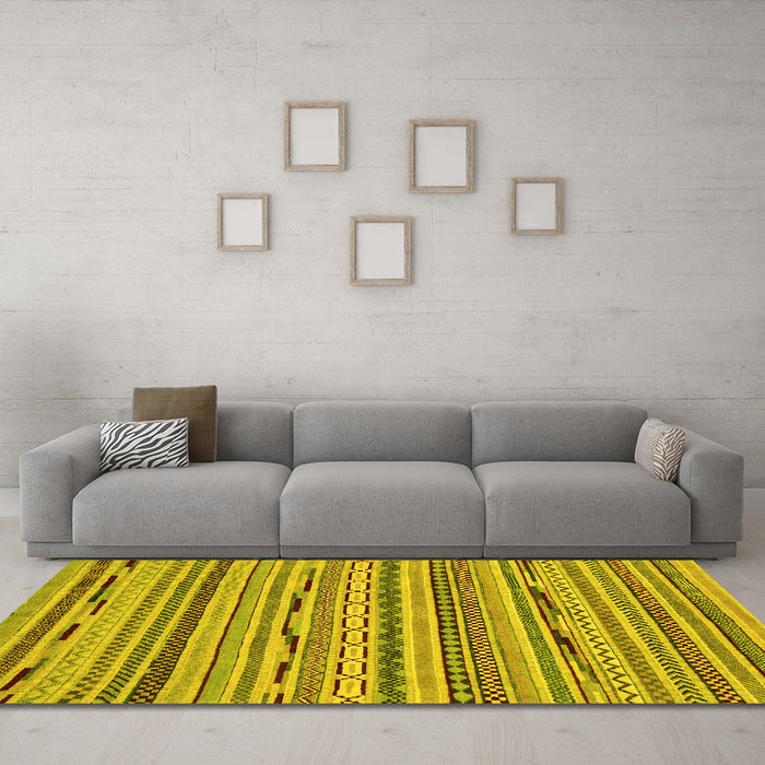 Machine Washable Abstract Yellow Modern Rug in a Living Room, wshabs2192yw