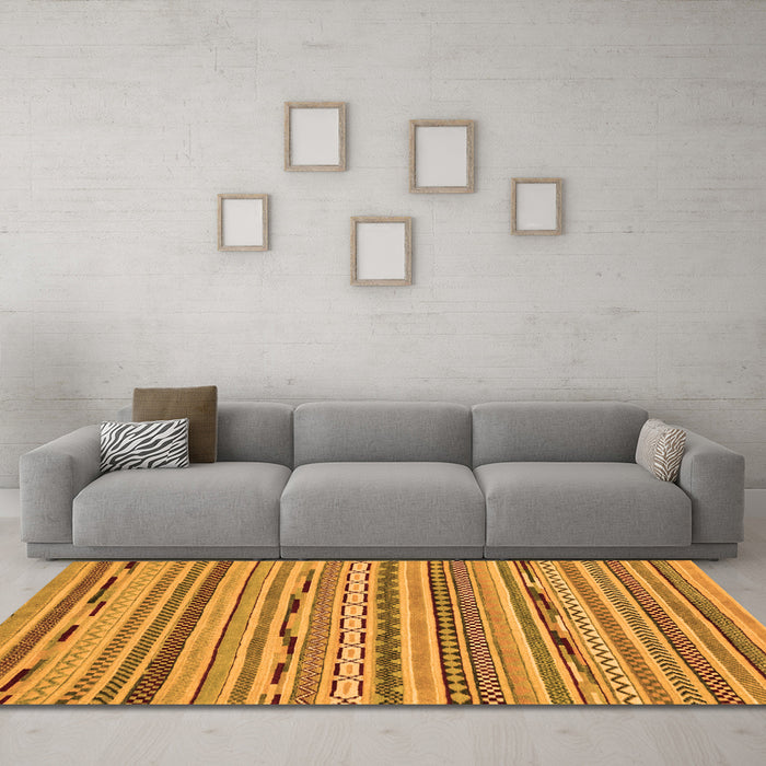 Machine Washable Abstract Orange Modern Area Rugs in a Living Room, wshabs2192org