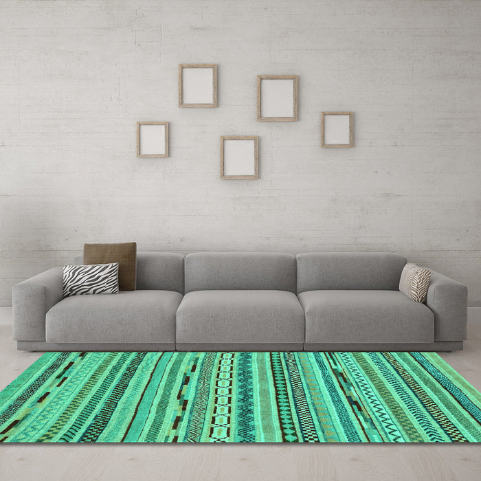 Machine Washable Abstract Turquoise Modern Area Rugs in a Living Room,, wshabs2192turq