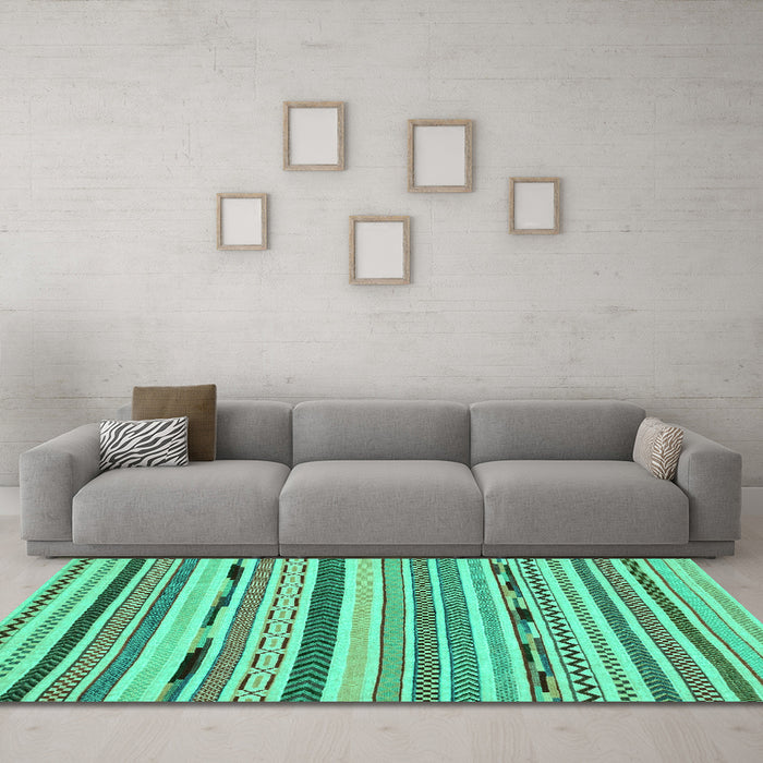 Machine Washable Abstract Turquoise Modern Area Rugs in a Living Room,, wshabs2193turq