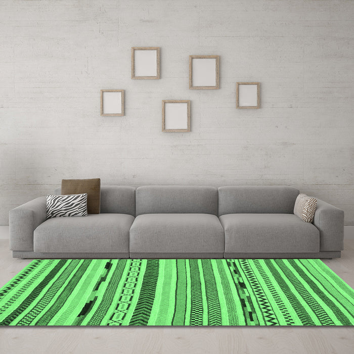 Machine Washable Abstract Emerald Green Modern Area Rugs in a Living Room,, wshabs2193emgrn