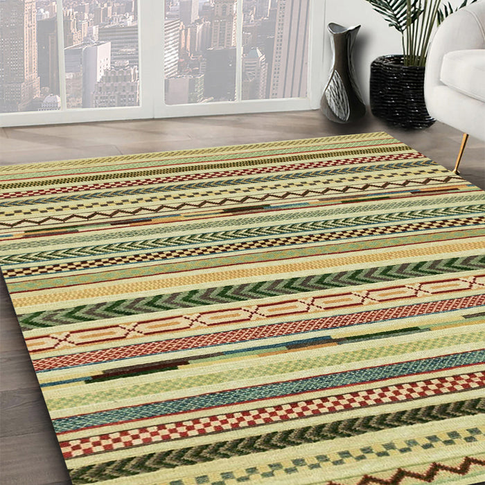 Abstract Ginger Brown Green Modern Rug in Family Room, abs2193