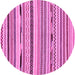 Round Machine Washable Abstract Pink Modern Rug, wshabs2193pnk