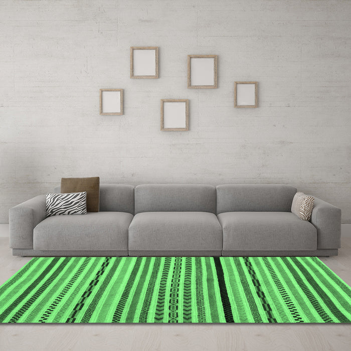 Machine Washable Abstract Emerald Green Modern Area Rugs in a Living Room,, wshabs2194emgrn