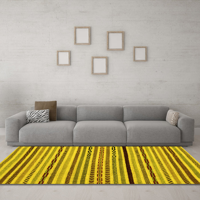 Machine Washable Abstract Yellow Modern Rug in a Living Room, wshabs2194yw
