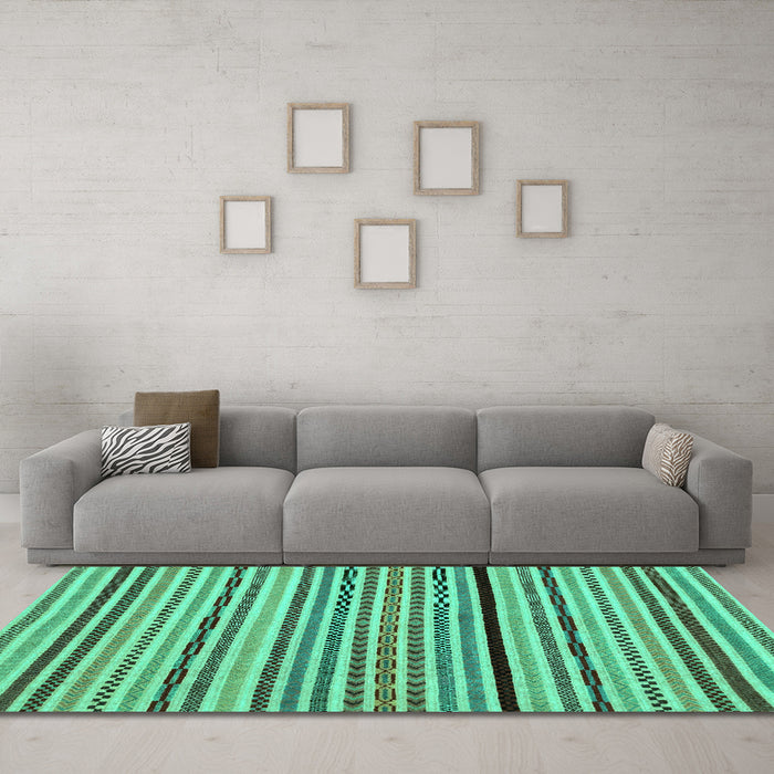 Machine Washable Abstract Turquoise Modern Area Rugs in a Living Room,, wshabs2194turq