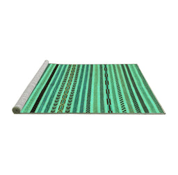 Sideview of Machine Washable Abstract Turquoise Modern Area Rugs, wshabs2194turq