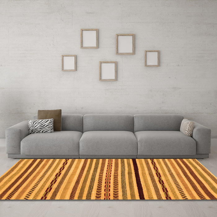 Machine Washable Abstract Orange Modern Area Rugs in a Living Room, wshabs2194org