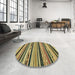 Round Abstract Metallic Gold Modern Rug in a Office, abs2195