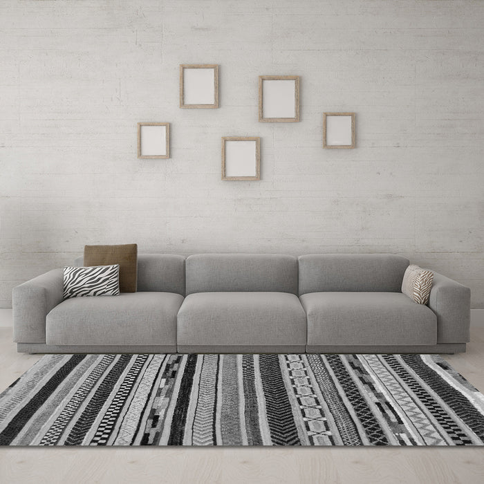 Machine Washable Abstract Gray Modern Rug in a Living Room,, wshabs2195gry