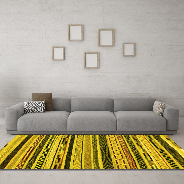 Machine Washable Abstract Yellow Modern Rug in a Living Room, wshabs2195yw