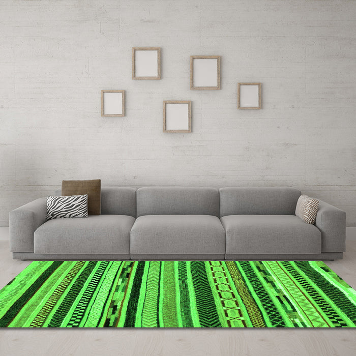 Machine Washable Abstract Green Modern Area Rugs in a Living Room,, wshabs2195grn